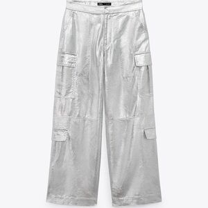 Zara Silver Cargo Pants with Baggy Relaxed Fit
